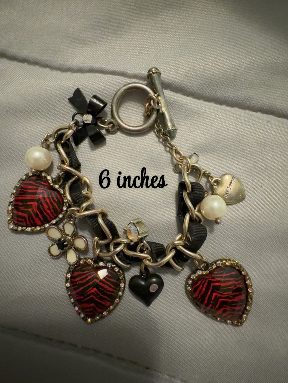 Betsey Johnson Women's Red Zebra Heart Charm Bracelet